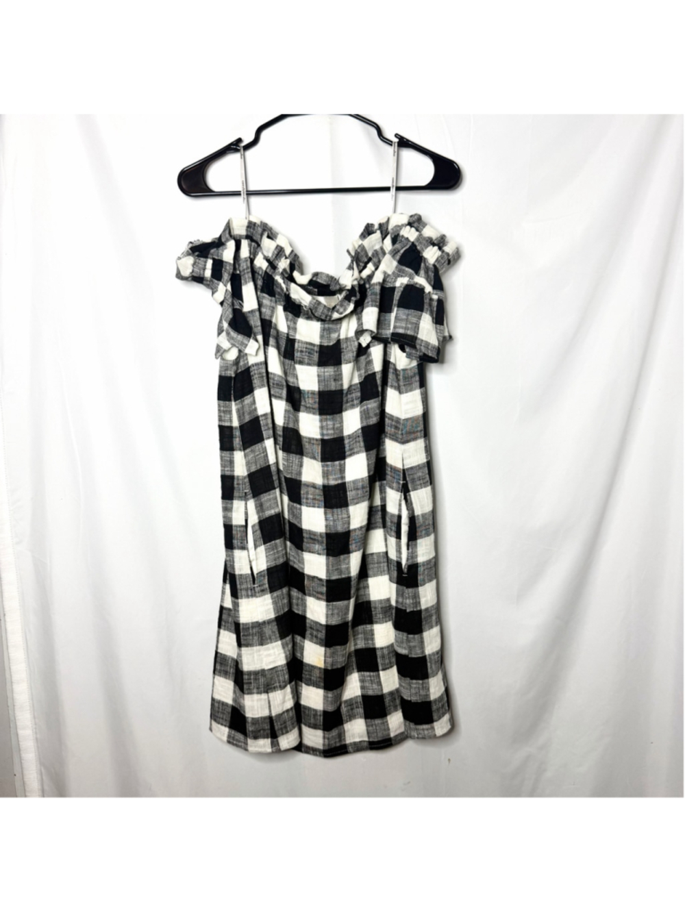 Women's Corey Lynn Calter Off The Shoulder Dress Size L Black White Gingham